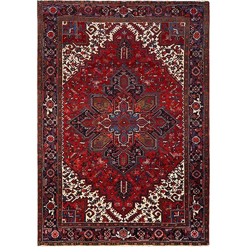 Lava Red, Hand Knotted, Vintage Persian Heriz with Geometric Pattern, Good Condition, Distressed Look, Pure Wool, Oriental 