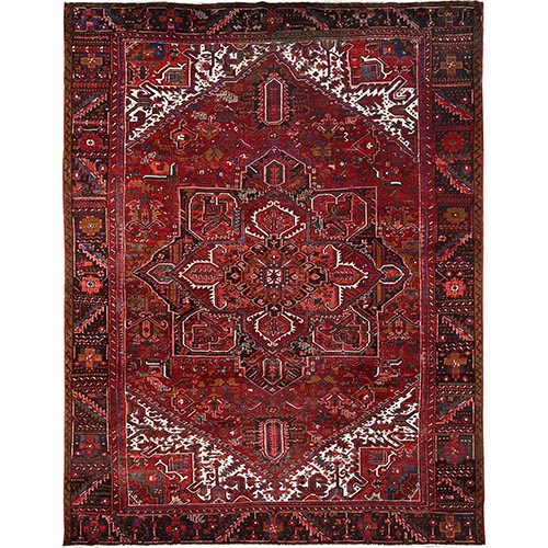 Ajax Red, Hand Knotted, Semi Antique Persian Heriz, Good Condition, Rustic Look, Worn Wool, Oriental 
