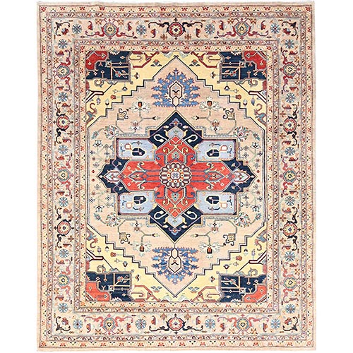 Bone White, Afghan Peshawar with Serapi Heriz Design, Dense Weave, Natural Dyes, Soft Wool, Hand Knotted, Oriental Rug