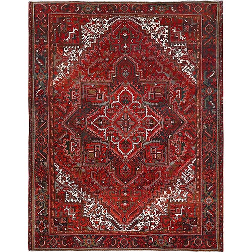 Barn Red, Vintage Persian Heriz, Good Condition, Rustic Feel, Worn Wool, Hand Knotted, Oriental 