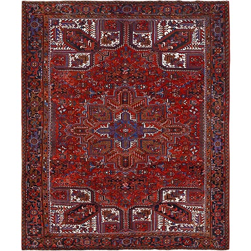 Barn Red, Semi Antique Persian Heriz, Good Condition, Rustic Feel, Worn Wool, Hand Knotted, Oriental 