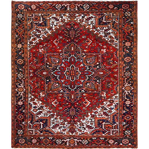 Chili Red, Good Condition, Rustic Feel, Worn Wool, Hand Knotted, Vintage Persian Heriz, Village Motif, Oriental 