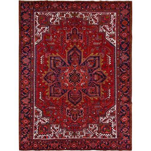 Goji Berry Red, Hand Knotted 100% Wool, Semi Antique Distressed Look Persian Heriz Tribal Ambience, Good Condition, Oriental Rug 