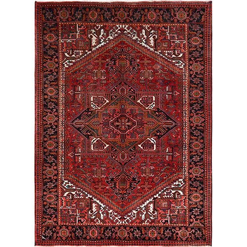 Volcanic Red, Sides and Ends Secured, Professionally Cleaned, Evenly Worn Wool Hand Knotted, Vintage Persian Heriz, Good condition, 100% Wool Abrash, Oriental 