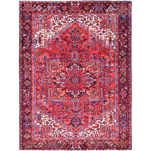 Airbnb Red, Vintage Persian Heriz, Good condition, Cleaned, Abrash, Sides and Ends Professionally Secured, Hand Knotted, Oriental 