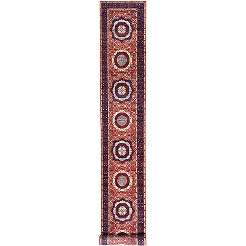 Lipstick Red, Extra Soft, Wool Hand Knotted, 14th Century Mamluk Dynasty Pattern, Natural Dyes, 200 KPSI, XL Runner Oriental Rug