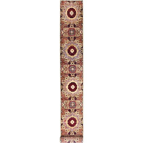 Crocodile Green, 200 KPSI, Vegetable Dyes, Hand Knotted, 14th Century Mamluk Dynasty Pattern, Pure Wool, XL Runner Oriental Rug