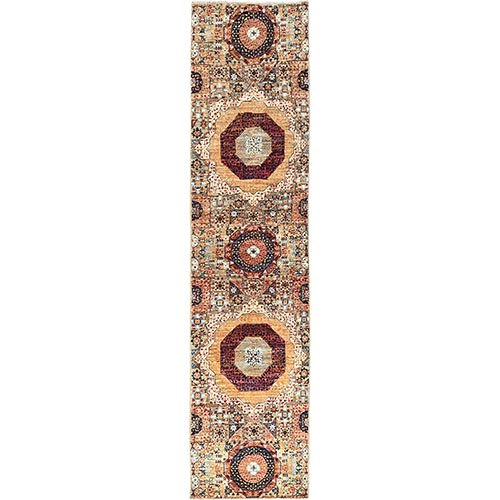 Cotton White, 200 KPSI, 14th Century Mamluk Dynasty Pattern, Soft Wool, Natural Dyes, Hand Knotted, Runner Oriental Rug