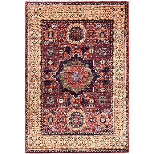 Cherry Red, 100% Wool, 200 KPSI, 14th Century Mamluk Dynasty Pattern, Vegetable Dyes, Hand Knotted, Oriental Rug