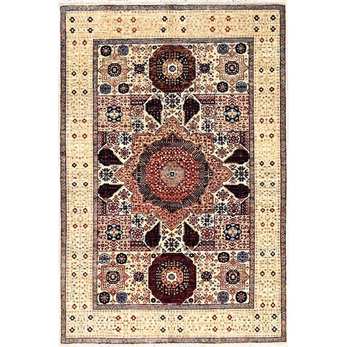 Rice White, 200 KPSI, Natural Dyes, Hand Knotted, 14th Century Mamluk Dynasty Pattern, Natural Wool, Oriental Rug