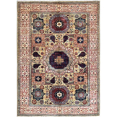 Porcelain White, Vegetable Dyes, Pure Wool, Hand Knotted, 14th Century Mamluk Dynasty Pattern, 200 KPSI, Oriental Rug