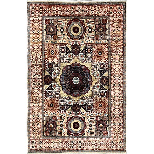 Cream White, 200 KPSI, Natural Dyes, Soft Wool, 14th Century Mamluk Dynasty Pattern, Hand Knotted, Oriental Rug