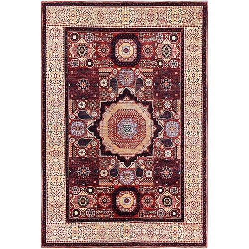 Ruby Red, 200 KPSI, Pure Wool, Natural Dyes, 14th Century Mamluk Dynasty Pattern, Hand Knotted, Oriental Rug

