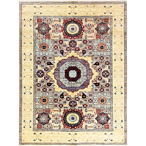 Daisy White, Hand Knotted, Soft Wool, 200 KPSI, 14th Century Mamluk Dynasty Pattern, Vegetable Dyes, Oriental Rug