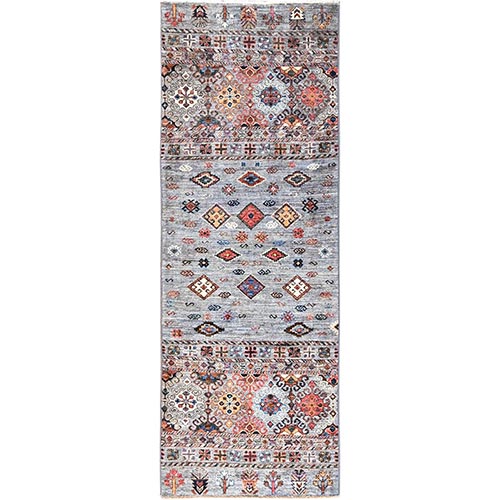 Ash Gray, Vegetable Dyes, Hand Knotted, All Wool, Sultani Design, Ariana Afghan, Runner Oriental Rug