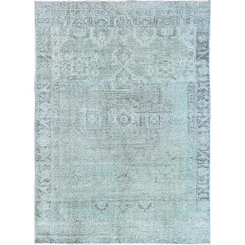 Turquoise Blue, Vintage Persian Tabriz, Worn Down, Rustic Feel, Pure Wool, Hand Knotted, Oriental Rug