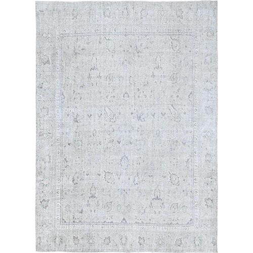 Goose Gray, Natural Wool, Hand Knotted, Vintage Persian Tabriz with All Over Design, Worn Down, Rustic Feel, Oriental Rug