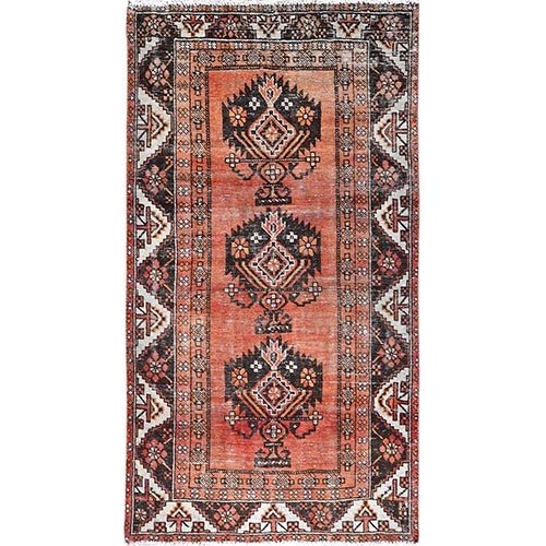 Bombay Brown, Old Abrash Persian Baluch Village Design, Hand Knotted Evenly Worn, Distressed and Sheared Low, Cleaned, Sides and Ends Secured, 100% Wool Wide Runner Oriental 