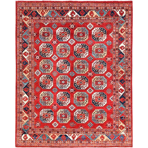 Cardinals Red, Soft Wool, Afghan Ersari with Elephant Feet Design, Hand Knotted, Natural Dyes, Oriental Rug