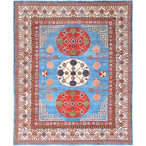 Baby Blue, Khotan Design with Large Elements, Hand Knotted, Natural Dyes, Soft Wool, Oriental Rug