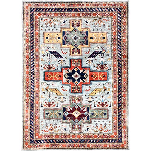 Cloud Grey, Armenian Inspired Caucasian Design, Extra Soft Wool, Vegetable Dyes, 200 KPSI, Hand Knotted, Oriental Rug

