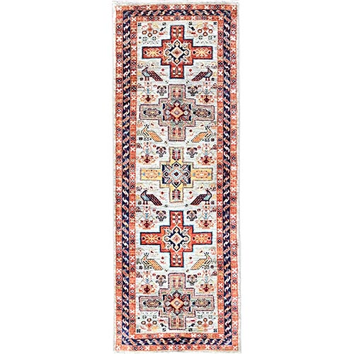 Arctic Blue, Hand Knotted, 200 KPSI, Natural Dyes, Natural Wool, Armenian Inspired Caucasian Design, Runner Oriental Rug
