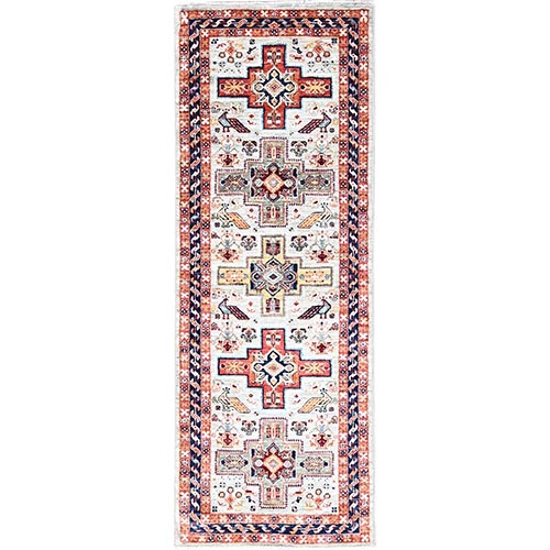 Arctic Blue, Hand Knotted, 200 KPSI, Vegetable Dyes, Pure Wool, Armenian Inspired Caucasian Design, Runner Oriental Rug