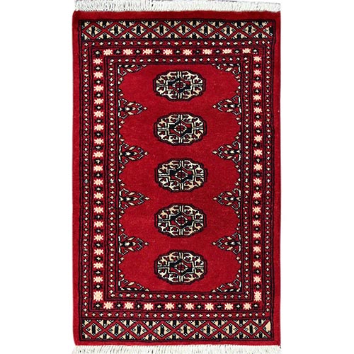 Ruby Red, Princess Bokara with Tribal Medallions, Natural Dyes, 100% Wool, Hand Knotted, Mat Oriental Rug