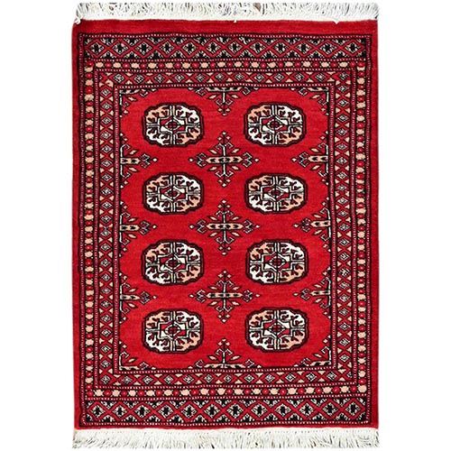 Lipstick Red, Princess Bokara with Tribal Medallions, Natural Dyes, Pure Wool, Hand Knotted, Mat, Oriental Rug