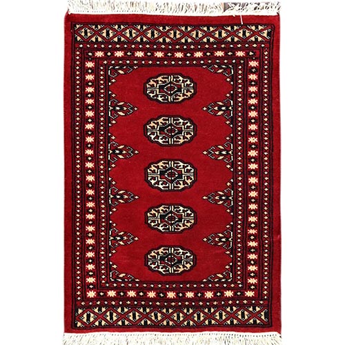 Scarlet Red, Princess Bokara with Geometric Medallions, Vegetable Dyes, Extra Soft Wool, Hand Knotted, Mat Oriental Rug