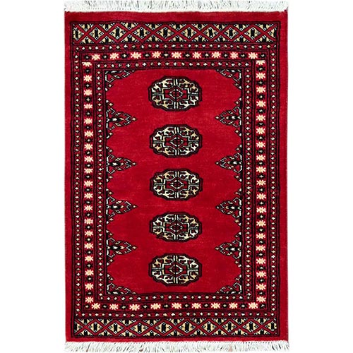 Apple Red, Princess Bokara with Tribal Medallions, Natural Dyes, Soft Wool, Hand Knotted, Mat Oriental Rug