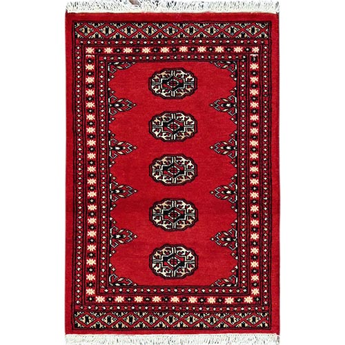 Lipstick Red, Princess Bokara with Tribal Geometric, Natural Dyes, Natural Wool, Hand Knotted, Mat Oriental Rug