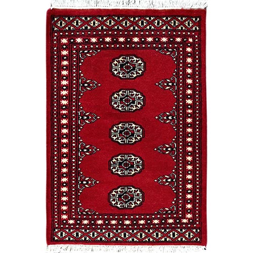 Scarlet Red, Princess Bokara with Geometric Medallions, Vegetable Dyes, Soft Wool, Hand Knotted, Mat Oriental Rug