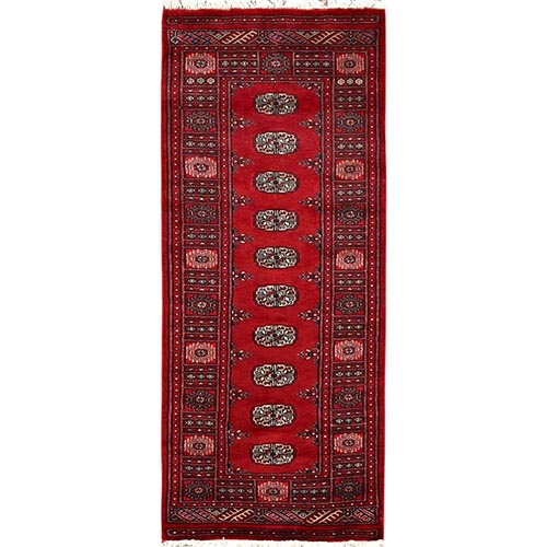 Cherry Red, Princess Bokara with Tribal Medallions, Vegetable Dyes, Extra Soft Wool, Hand Knotted, Runner Oriental Rug

