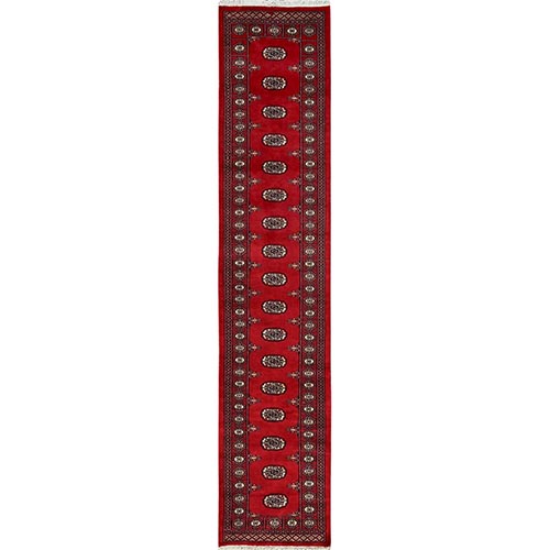Cherry Red, Princess Bokara with Geometric Medallions, Vegetable Dyes, Natural Wool, Hand Knotted, Runner, Oriental Rug