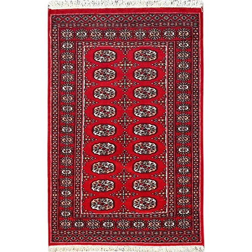 Crimson Red, Princess Bokara with Tribal Medallions, Natural Dyes, Pure Wool, Hand Knotted, Oriental Rug