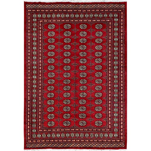 Cherry Red, Princess Bokara with Geometric Medallions, Vegetable Dyes, Pure Wool, Hand Knotted, Oriental Rug