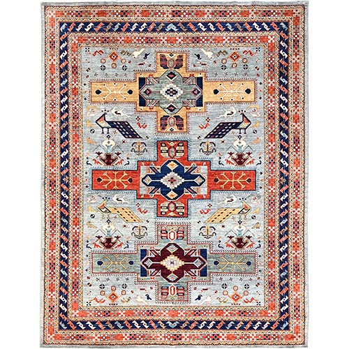 Medium Gray, Armenian Inspired Caucasian Design, 200 KPSI, Natural Dyes, Extra Soft Wool, Hand Knotted, Oriental Rug