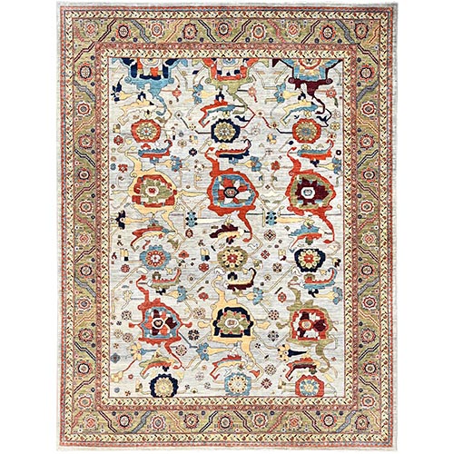Pearl White, Heriz all Over Design, 200 KPSI, Natural Dyes, Extra Soft Wool, Hand Knotted, Oriental Rug