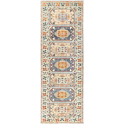 Arctic Blue, 200 KPSI, Natural Dyes, 100% Wool, Armenian Inspired Caucasian Design, Hand Knotted, Wide Runner Oriental Rug