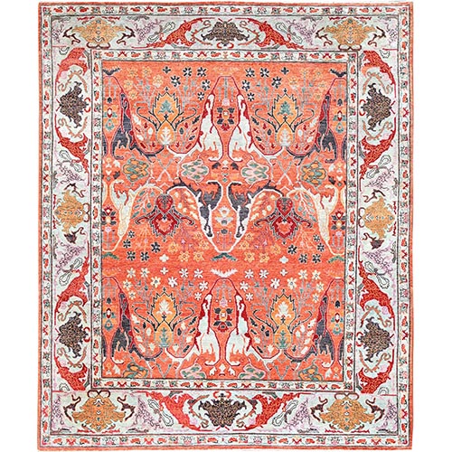 Flame Orange, Antiqued Bidjar Garus All Over Design, Afghan Fine Production, Soft and Plush Wool Pile, Hand Knotted, Oriental Rug