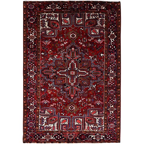 Capsicum Red, Vintage Persian Heriz, Sides and Ends Professionally Secured, Cleaned, Extra Soft Wool, Hand Knotted, Oriental Rustic Feel 