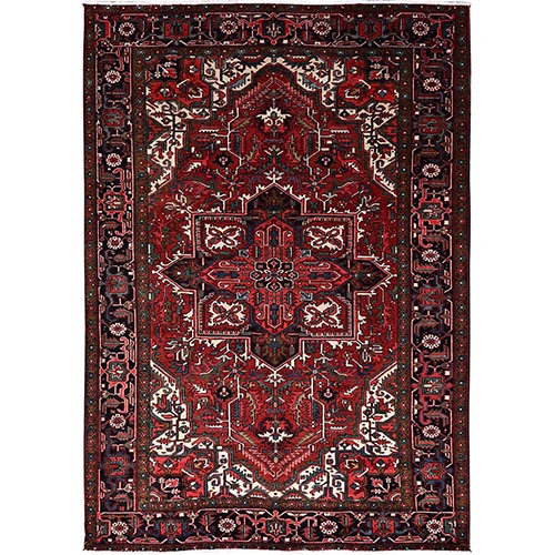 Jules Red, Hand Knotted Vintage Semi Antique Persian Heriz, Excellent Condition with Soft and Shiny Wool, Clean, Abrash Oriental 