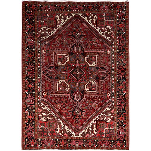 Pepper Red, Heriz Design, Persian Pattern, Old Hand knotted Abrash, Central Medallion, Full 100% Wool Pile, Excellent Condition Sides and Ends Secured, Professionally Cleaned Oriental 