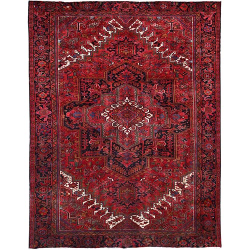 Heritage Red, Semi Antique Persian Heriz Shiny and Vivid Colors Natural Wool Good Condition Hand Knotted Clean Oriental 