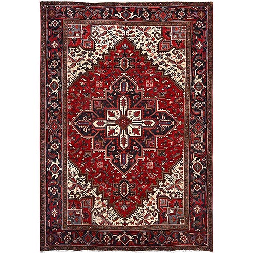Tomato Tango Red, Vintage Heriz With Persian Design Soft Pile Hand Knotted, Professional Cleaned, Good Condition and Organic Wool Oriental 