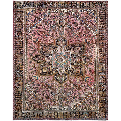 Cotton Candy Pink, Cleaned Hand Knotted Semi Antique Lustrous Wool Vintage Persian Heriz Design With Excellent Condition, Vivid Colors, Oriental 