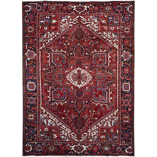 Lava Falls Red, Old Heriz Persian Design With Large Central Stepped Medallion, Clean, Soft, Full and Thick Pile, Sides and Ends Professionally Secured, Soft Wool, Hand Knotted Rustic Feel Oriental 