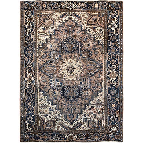 Sirocco Brown, Lustrous 100% Wool, Semi Antique Persian Heriz, Abrash, Cleaned, Sides and Ends Professionally Secured, Hand Knotted, Oriental Rug