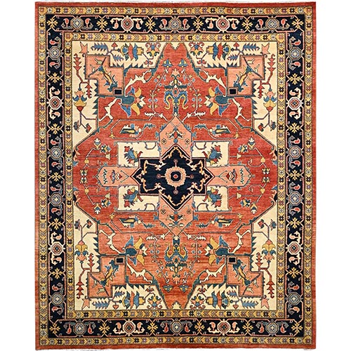 Arabesque Red With Penn Blue, Velvety Wool Hand Knotted, Afghan Serapi Heriz  Natural Dyes, Oriental Rug